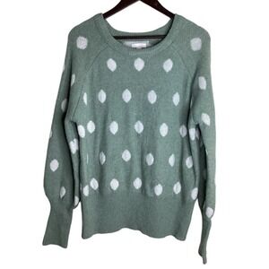 LC Lauren Conrad Polka Dot Crew Neck Sweater Green White Size L Women